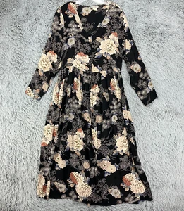 Vintage S. Roberts Maxi Dress Women's 9/10 Black Floral Print Whimsigoth Boho - Picture 1 of 9