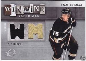 RYAN GETZLAF 2009-10 SPx WINNING MATERIALS 2 COLOR DUAL GAME USED JERSEYS