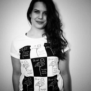 Bio weißes T-Shirt B&W Serie, "Flamingos" Original Illustration | Damen S - Bild 1 von 5