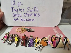Pop Star Shoe Charms 12 Pcs And Keychain Red Era Swiftie Fans 1989 - Picture 1 of 5