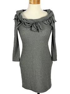 Anthropologie Leifsdottir Women's Gray Ruffle Neckline Texture Sheath Dress XS - Picture 1 of 24