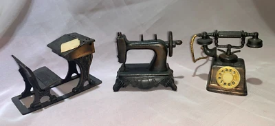 Miniature Doll House School Desk- Sewing Machine - Telephone Die Cast Durham Ind - Image 1 of 3