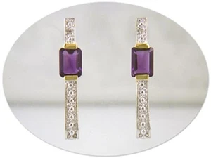 18 KT GOLD OVER STERLING SILVER AMETHYST & DIAMOND EARRINGS - Picture 1 of 1