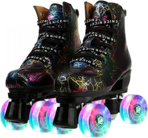Outdoor Roller Skates Women Adult with Light up Wheels Black Quad Skating for Me - Picture 1 of 6