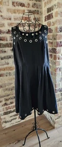 Calvin Klein Dress Size 18 Pleated Skirt Black Silver Embellishments Goth Edgy - Picture 1 of 8