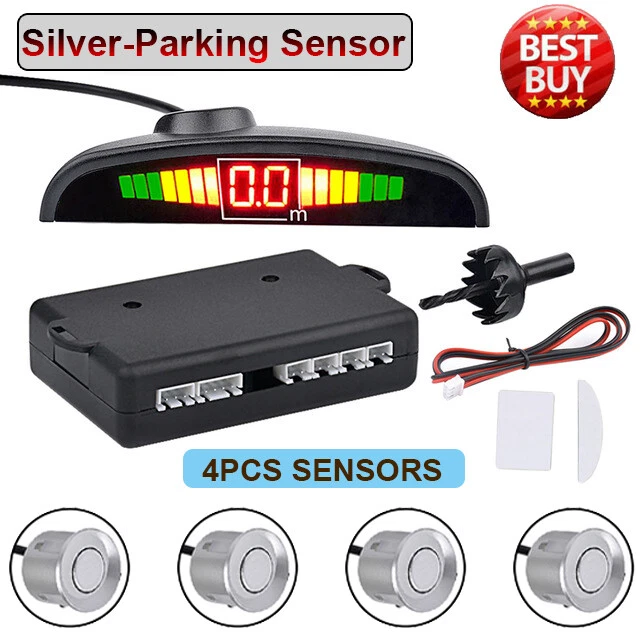 Silver-Reverse 4 Parking Sensors Buzzer Backup Rear System Alarm Parking Sensor - Image 1 of 4