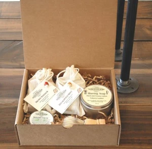 Shaving Kit Gift Box, Shaving soap, shaving brush, and a healing salve, 2 soaps - Picture 1 of 6