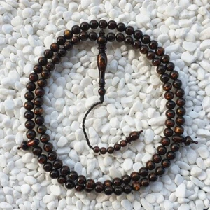 99 Golden Black Coral Indonesian Prayer Beads Misbaha 7-8 MM Yusr Islamic Tasbih - Picture 1 of 5