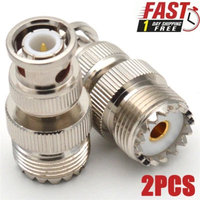 2X BNC Male Plug To UHF PL-259 SO239 Female RF Coaxial Adapter Cable Connector - Image 1 of 4