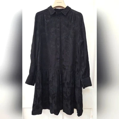 J.Crew Leafy Jacquard Black Viscose Shirtdress S - Image 1 of 4