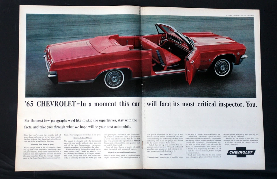 Chevrolet Impala 1965 convertible anuncio impreso de 2 páginas Foto 1 de 1