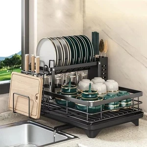 Abtropfgestell Küche Kohlenstoffstahl Organizer Geschirr Schüssel Abtropffläche Aufbewahrungsregal - Bild 1 von 13