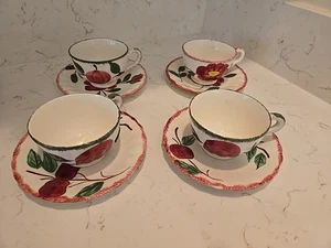 Blue Ridge Hand Painted Underglaze Southern Potteries USA Cups Saucers Red 8 Pcs - Picture 1 of 10