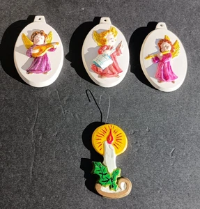 4 Vintage Keramik handbemalter Weihnachtsschmuck - Engel spielen Instrumente - Bild 1 von 6