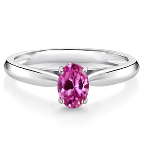 0.50 Ct Oval Pink Created Sapphire 10K White Gold Solitaire Engagement Ring - Picture 1 of 24