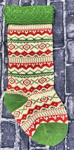 World Market Wool Knit Christmas Stocking Red Green Cream X's and O's 21.5" - Picture 1 of 10