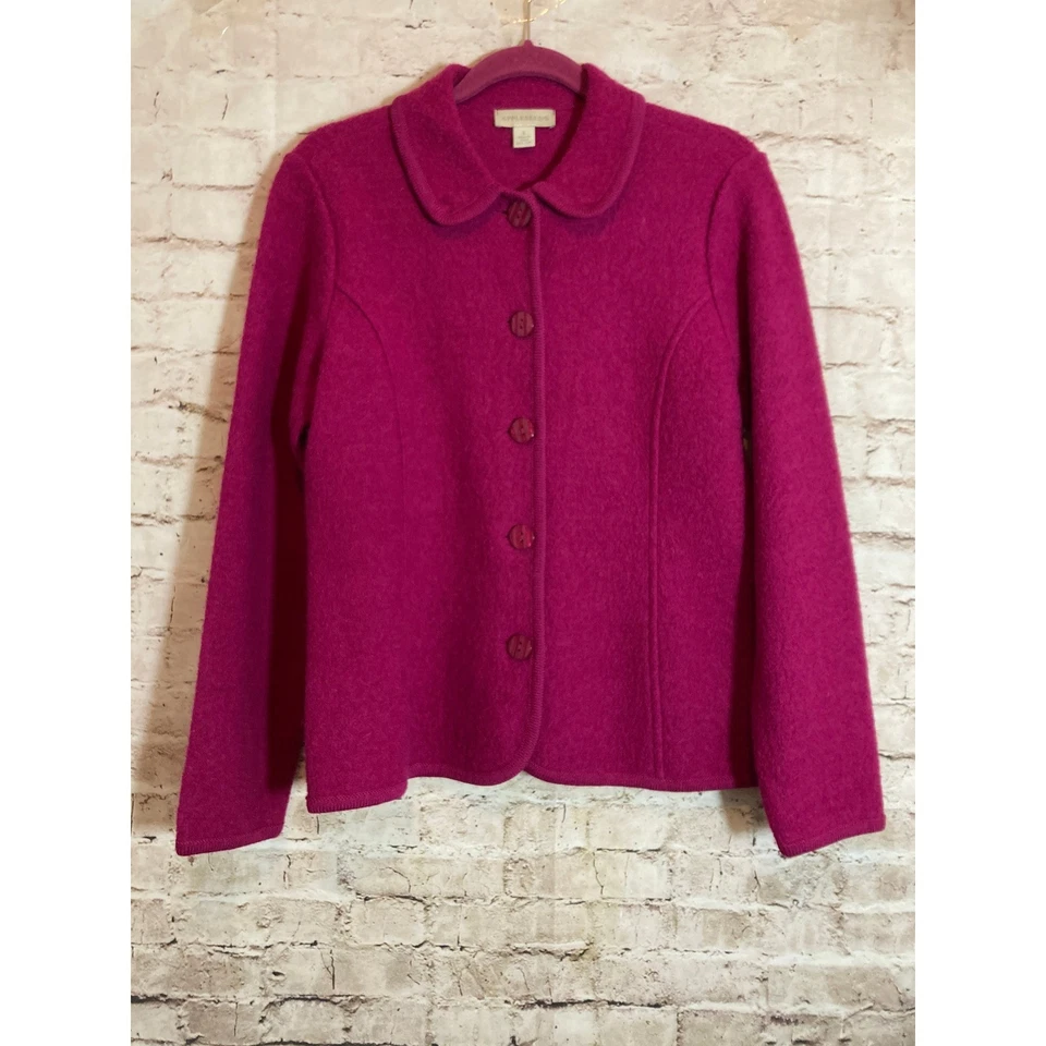 Chaqueta de Lana Hervida Appleseed's Pequeña Rosa Fucsia Botón Frontal Carrera Romántica Foto 1 de 4
