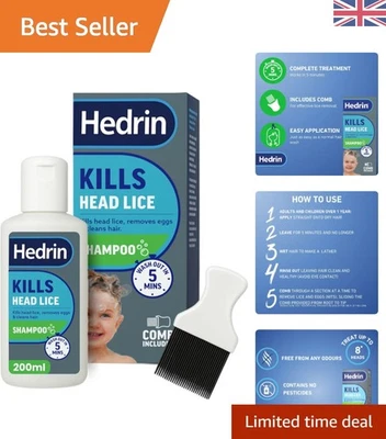 Comprehensive Head Lice Shampoo and Comb - 8 Treatments in 200ml, Fast and Safe - Image 1 of 4