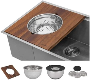 Ruvati RVA1288 Accessories Mixing Bowl and Colander - Mahogany / Stainless Steel - Picture 1 of 12