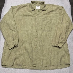 Flax Linen Shirt Mens Large Green Classic Lightweight Minimalist Long Sleeve - Picture 1 of 9