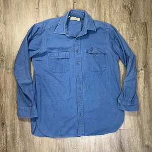 LL Bean Men's Chamois Button Up Shirt 16.5 Large Tall Made in USA Vintage Blue - Picture 1 of 6