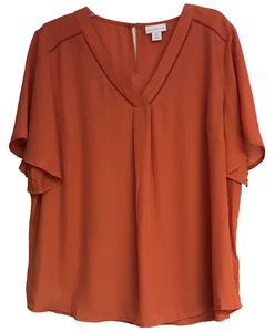 Liz Claiborne NEW 2XL Blouse V-Neck Blouse Flutter Sleeve Coral Center Pleated - Picture 1 of 11