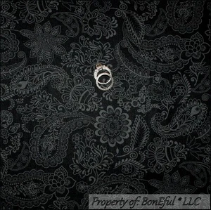 BonEful Fabric FQ Cotton Quilt Black Gray Paisley Flower Calico Swirl Heart SALE - Picture 1 of 12