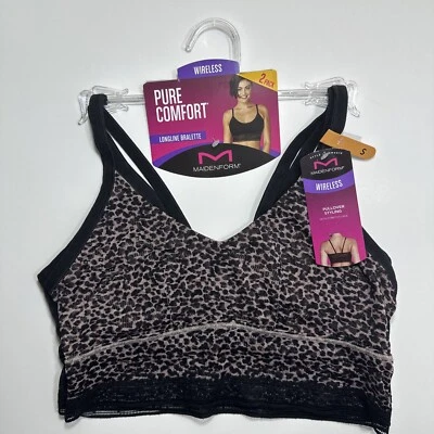 Maidenform Bralette Wireless Small 2pk Leopard & Black Stretch Lace NEW DM4010 - Image 1 of 4