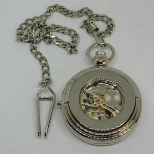 CHARLES-HUBERT PARIS Skeleton Dial Wind-up Analog Men's Pocket Watch on Chain - Picture 1 of 11