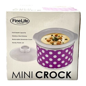 Neu im Karton FineLife Mini 0,65 Quart rosa gepunktet Topf mit abnehmbarem weißem Steinzeug - Bild 1 von 3