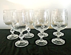 7PC BOHEMIA CZECH FINE CRYSTAL WINE GLASSES GOBLETS CASCADE ETCHED FLORAL DESIGN - Picture 1 of 15