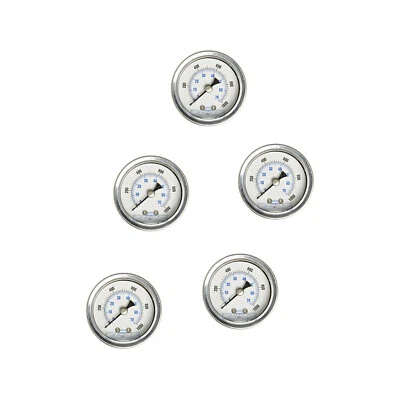 5 PACK LIQUID FILLED PRESSURE GAUGE 0-1000 PSI, 1.5" FACE, 1/8" NPT BACK MOUNT - Image 1 of 3