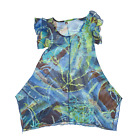 Y2K Mesh Mini Dress Blue Crazy Pattern Short Sleeve Short Womens UK 14