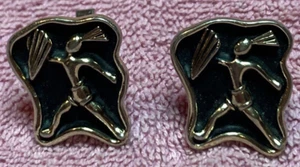 SWANK SILVERTONE & BLACK WARRIOR MAN CUFFLINKS - Picture 1 of 6