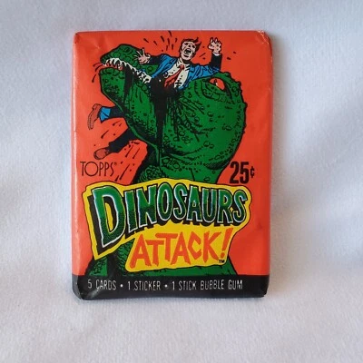 VTG 1988 Topps Dinosaurs Attack! Wax Pack T-Rex Eating Man Trading Cards NEW  - Image 1 of 2