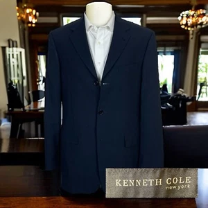 Kenneth Cole New York Blazer Jacket Mens 42L Solid Navy Three Button Wool - Picture 1 of 9