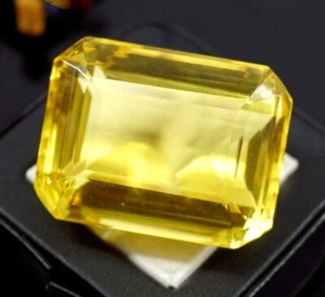 EGL Certified 22.60 Ct Natural Brazilian Emerald Cut Yellow Topaz Loose Gemstone - Picture 1 of 10