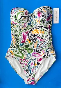 Anne Cole Sz 10, 12, 16 Twist Front Shirred One Piece Swimsuit White Multi NWT - Picture 1 of 12