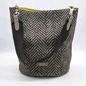 Spartina 449 Lorelei Newport Bucket Purse Shoulder Bag Black Gray Linen Leather - Picture 1 of 19