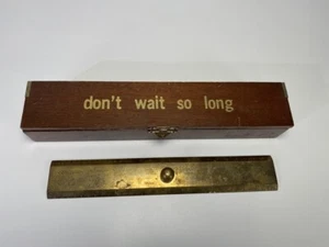 Vintage Solid 9" Brass Ruler w/ center knob & Storage box made in Taiwan - Picture 1 of 4