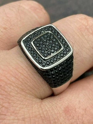 Anillo de boda de ónix negro creado en laboratorio de corte redondo de 3,2 quilates con acabado de oro blanco de 14 k para hombre Foto 1 de 4
