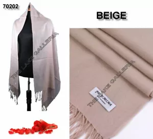 Beige Classic Soft Real 100% Pure Wool Pashmina Shawl Wrap Scarf Quality New - Picture 1 of 3