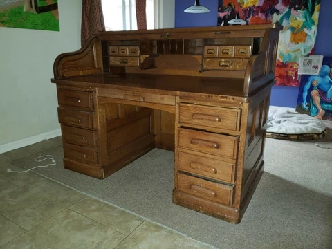 American Antique S Curve Golden Oak Roll Top Desk  60" Circa 1900 Cover