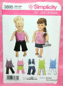 Uncut Simplicity 18" Doll Clothes Pattern 3895 Tank Top Skirt Tunic Gaucho Pants - Picture 1 of 2