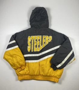 Vintage Pittsburgh Steelers Puffer Jacket Mens Size M Chalk Line Jerzees 90s - Picture 1 of 7