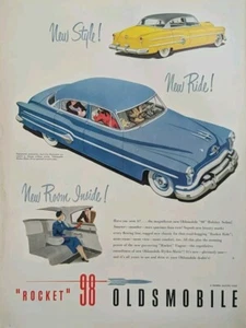 Oldsmobile Rocket 98 1951 vintage 4 puertas techo rígido azul sedán anuncio impreso - Imagen 1 de 1