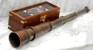 16'' Brass Spyglass Telescope Working with Victorian Marine Astrolabe Wooden Box - Foto 1 di 7