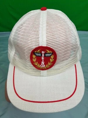 RARE Vintage BOEING Snapback Trucker Hat Flight Airplane White Mesh NICE Totem - Image 1 of 4