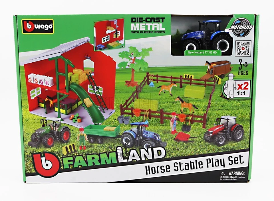 1/50 BURAGO - NEW HOLLAND - SET FARM HORSE STABLE PLAY T7.315 18-31682-RED - Immagine 1 di 1