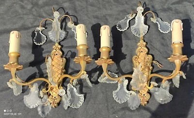 Paire Appliques Bronze pampilles/luminaires anciens/old bronze sconces Tassel - Photo 1/4
